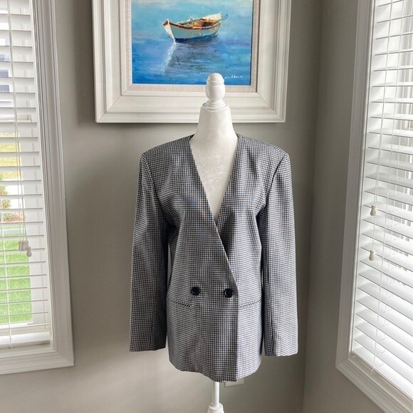 Vintage Chad Stevens Herringbone Wear to Work Boxy Oversized Blazer Size 10 - Picture 2 of 13